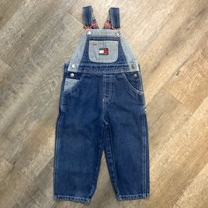 Vintage Tommy Hilfiger 2T Toddler Logo Denim Bib Carpenter Overalls Plaid Lined